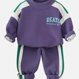 Little Surprise Box Boys Purple Printed Full Sleeves Tracksuit Set-image-57