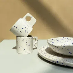 Muun Home Blue & White Ceramic Speckled Cups - Set of 2 (110 ml) image 2