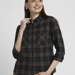 Spykar Olive Cotton Checks Shirt-image-0