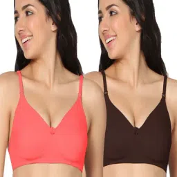 IN CARE Red & Brown Cotton T-Shirt Bras - Pack Of 2-image-2