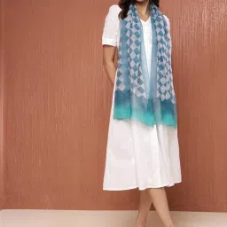 Fabindia Blue-White Cotton Silk Geometric Stole image 5