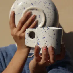 Muun Home Blue & White Ceramic Speckled Cups - Set of 2 (110 ml) image 3