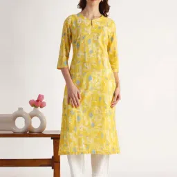 W Yellow Printed Kurta image 3