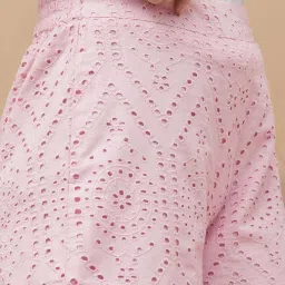 Colour Me by Melange Pink Cotton Embroidered Trousers image 5