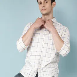 Crimsoune Club Beige Cotton Slim Fit Checks Shirt-picture-30