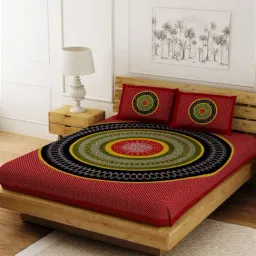 Living Roots Multicolor Jaipuri Printed Cotton Bed Sheet with 2 Pillow Cover-picture-35