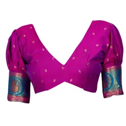 Satrani Peacock Blue & Magenta Silk Woven Saree With Unstitched Blouse image 5
