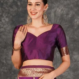 Satrani Dark Purple Silk Woven Saree With Unstitched Blouse image 5