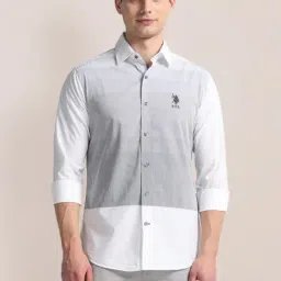 U.S. Polo Assn. Grey Cotton Regular Fit Colour Block Shirt-picture-21