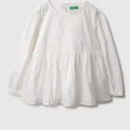 United Colors of Benetton Girls White Cotton Solid Full Sleeves Casual Tops & Tees-picture-16