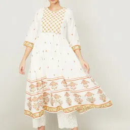 Melange by Lifestyle Off-White Embroidered Fit and Flare Kurta-picture-22