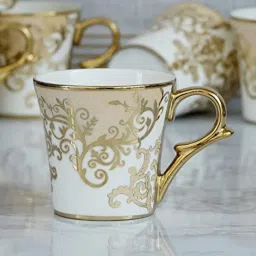 Femora Floral Gold Ceramic Coffee & Tea Cup Set of 4 (160 ml) image 5