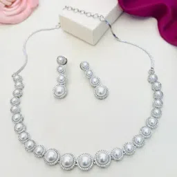 Abdesigns Silver American Diamond Statement Necklace & Earring Set image 2