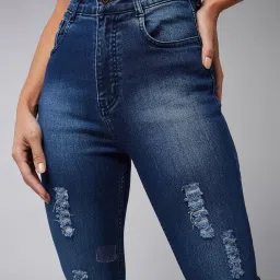 DOLCE CRUDO Blue Distressed High Rise Jeans image 5