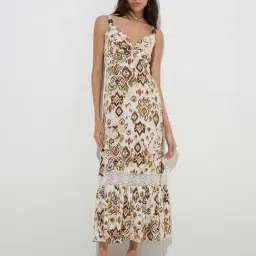 LOV by Westside Off-White Abstract Printed Cotton-Blend A-Line Dress image 1