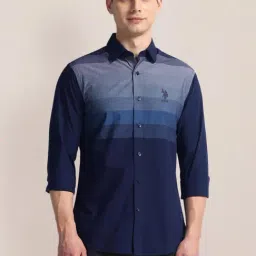 U.S. Polo Assn. Navy Blue Cotton Regular Fit Colour Block Shirt-picture-33