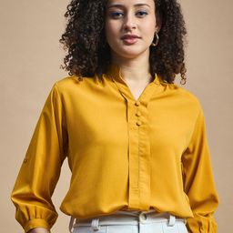 R.Code by The Roadster Life Co. Mandarin Collar Crepe Shirt Style Top-picture-17