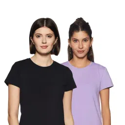 COLOR CAPITAL Black & Lavender Regular Fit T-Shirt (Pack Of 2)-picture-20