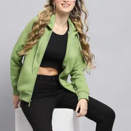 Monte Carlo Green Cotton Blend Solid Full Sleeve Sweatshirt image 5