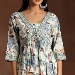 Libas Off White Floral Kurta Bottom Dupatta Set image 5