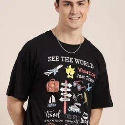 HERE&NOW Printed Drop-Shoulder Sleeves Pure Cotton T-shirt image 1