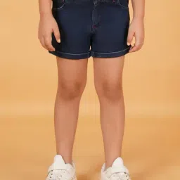 Creative Kid's Girls Dark Blue Denim Printed Shorts-image-23