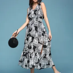 showoffff SHOWOFF Black Printed A-Line Dress image 5