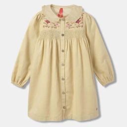 Blue Giraffe Girls Beige Embroidery Full Sleeves Dress-picture-37