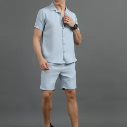 Bushirt Grey Polyester Regular fit Solid Shirt & Shorts Set image 5