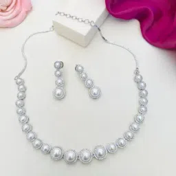 Abdesigns Silver American Diamond Statement Necklace & Earring Set-picture-22