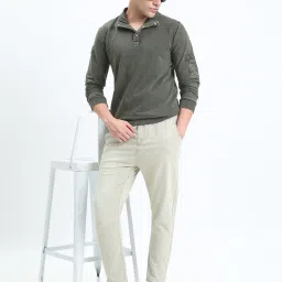 SHOWOFFFF Olive Green Cotton Slim Fit Sweatshirt image 5
