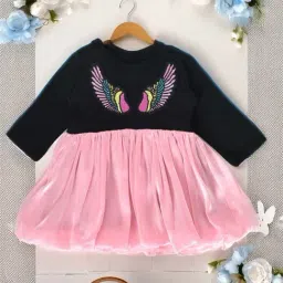 Bella Moda Kids Pink Self Pattern Full Sleeves Dress-image-11