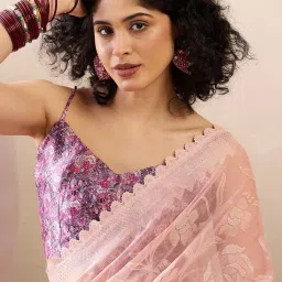 Saree Mall Beige Embellished Sarees With Unstitched Blouse image 5