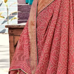 Saree Mall Pink Printed Sarees With Unstitched Blouse image 5