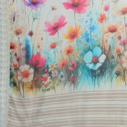 Saree Mall White Printed Sarees With Unstitched Blouse image 5