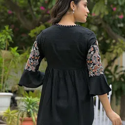 KALINI Tie-Up Neck Bell Sleeve Peplum Top image 2