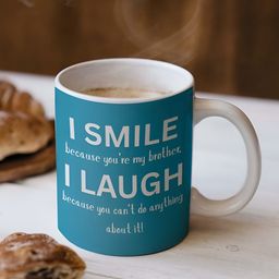 ARTBUG White & Blue I smile because you're my Brother Printed Ceramic Glossy Mug 330ml-picture-44