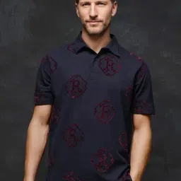 Rare Rabbit Navy Regular Fit Print Polo T-Shirt-picture-20