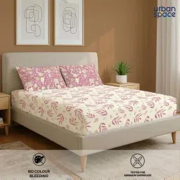 Urban Space Peach Pink Printed King Bed Sheets Sets With Pillow Covers image 3
