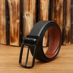 Louis Stitch Black Textured Leather Reversible Belt for Men-picture-25