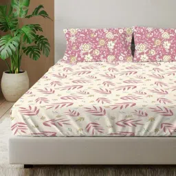 Urban Space Peach Pink Printed King Bed Sheets Sets With Pillow Covers-image-55