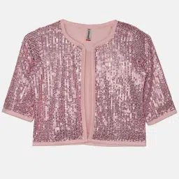 Kiddopanti Kids Baby Pink Embellished Full Sleeves Jacket-image-27