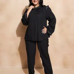 CURVE BY KASSUALLY Black Maxi Top With Pants-picture-29