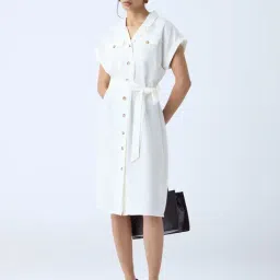 Wardrobe by Westside White Solid Shirt Dress with Belt-picture-33