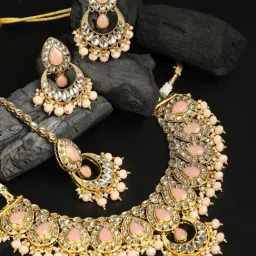 Priyaasi Pink Stones Studded Gold-Plated Choker Set with Maangtikka-image-2