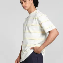 Puma Mmq White Cotton Relaxed Fit Striped T-Shirt image 3