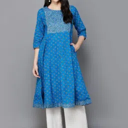 Melange by Lifestyle Blue Cotton Floral Print Anarkali Kurta-image-35