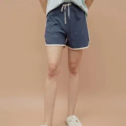 Ginger By Lifestyle Dark Blue Cotton Regular Fit Shorts-picture-34