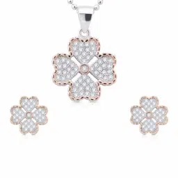 Anayra 92.5 Sterling Silver Heart Shape Flower Pendant Earring Set-picture-14