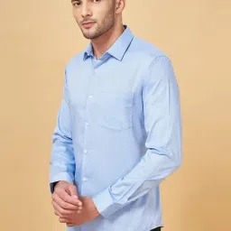 Byford by Pantaloons Blue Cotton Slim Fit Self Pattern Shirt-picture-32